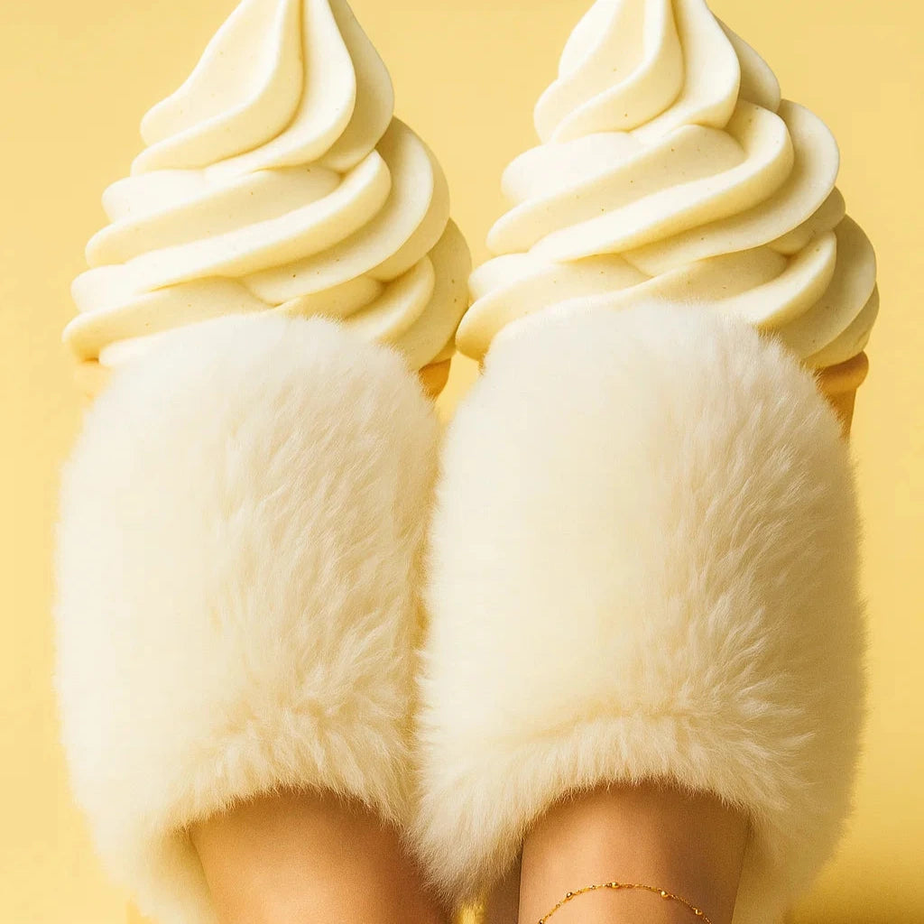 Can’t Be Fluffed Faux Mink Slippers - Vanilla Ice Cream